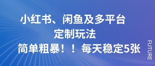 小红书、闲鱼及多平台定制玩法简单粗暴！每天稳定5张-U9联盟