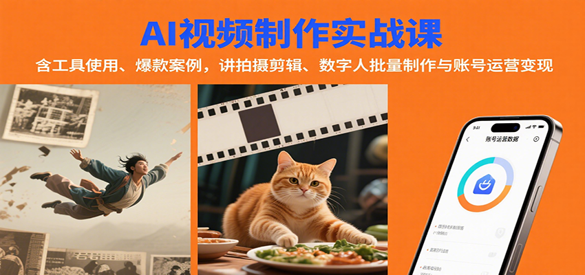 AI视频制作实战：含工具使用、爆款案例，讲拍摄剪辑、数字人批量制作与账号运营变现-U9联盟