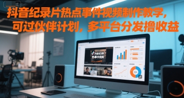 抖音纪录片热点事件视频制作教学，可过伙伴计划，多平台分发撸收益-U9联盟