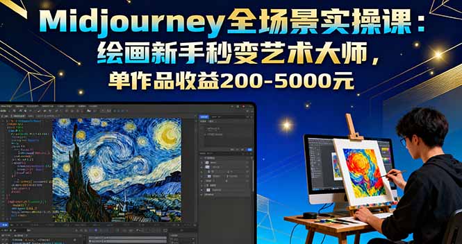 Midjourney全场景实操课：绘画新手秒变艺术大师，单作品收益200-5000元-U9联盟