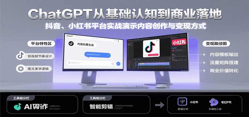 ChatGPT从基础认知到商业落地，实战演示抖音、小红书等平台的内容创作与变现-U9联盟