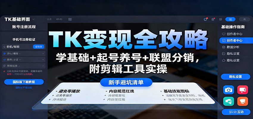 TK变现全攻略：学基础+起号养号+联盟分销，附剪辑工具实操-U9联盟