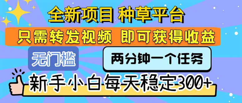 全新项目 种草平台 只需要转发任务视频 即可获得收益 新手小白每天300+-U9联盟