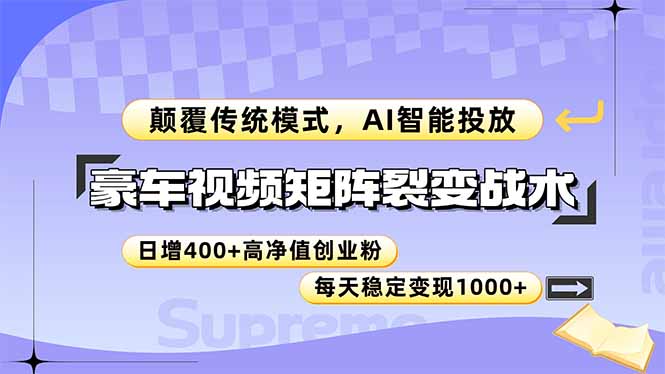 豪车视频矩阵裂变战术，颠覆传统模式，AI智能投放，日增400+高净值创业…-U9联盟