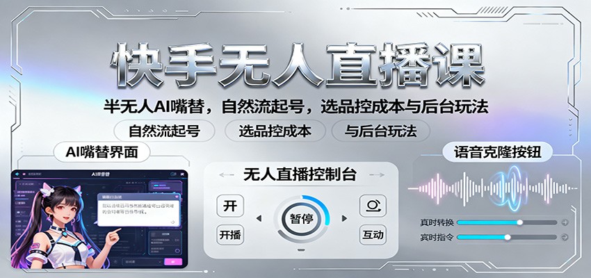 快手无人直播课:半无人AI嘴替,自然流起号,选品控成本与后台玩法-U9联盟