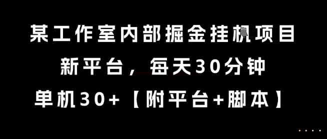某工作室内部掘金挂G项目，新平台，每天30分钟，单机30+【揭秘】-U9联盟