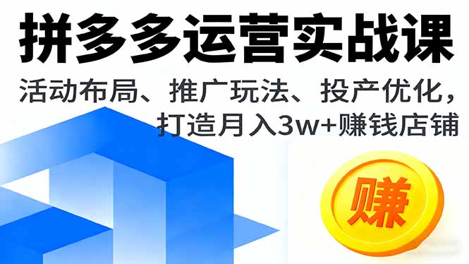 拼多多运营实战课，活动布局、推广玩法、投产优化，打造月入3w+赚钱店铺-U9联盟
