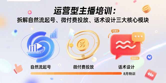 运营型主播培训：拆解自然流起号、微付费投放、话术设计三大核心模块-8月-U9联盟