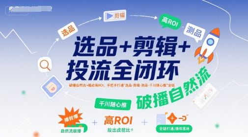 选品+剪辑+投流全闭环，破播自然流+撬动高ROI，手把手打通“选品-剪辑-测品-千川随心推”全链-U9联盟