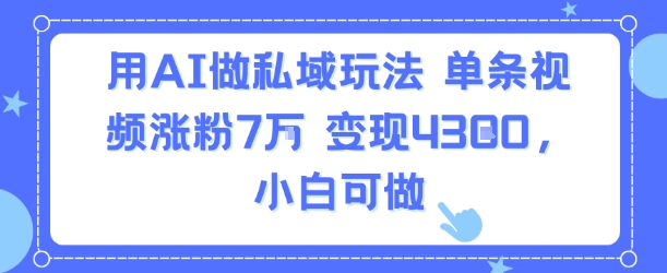 用AI做私域玩法，单条视频涨粉7W变现4.3k，小白可做-U9联盟