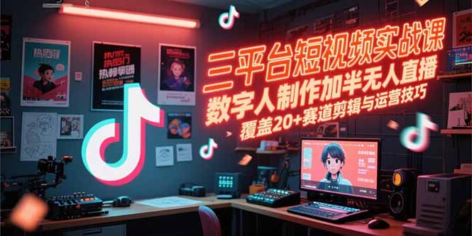 三平台短视频实战课，数字人制作加半无人直播，覆盖20+赛道剪辑与运营技巧-U9联盟