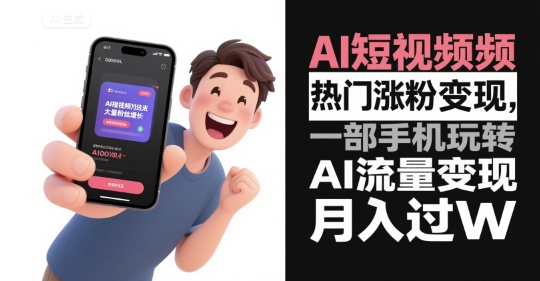 AI短视频热门涨粉变现，一部手机玩转AI流量变现，月入过W-U9联盟