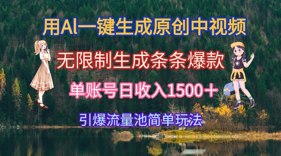 用Al一键生成原创中视频，无限制生成条条爆款，单账号日收入1500＋引爆…-U9联盟