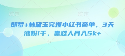 即梦+林黛玉完爆小红书商单，3天涨粉1千，靠怼人月入5k+-U9联盟
