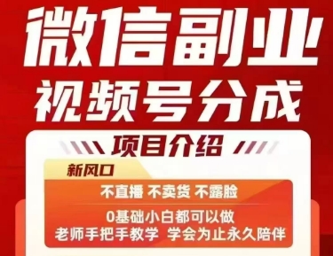 微信副业视频号分成，不直播 不卖货 不露脸，三五分钟即可完成一条作，每日收益几十、几张不等-U9联盟