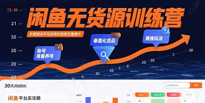 闲鱼无货源训练营：账号准备养号/垂直化选品/黑搜玩法，0基础30天盈利指南-U9联盟