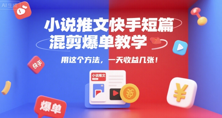 小说推文快手短篇混剪爆单教学，用这个方法，一天收益几张-U9联盟