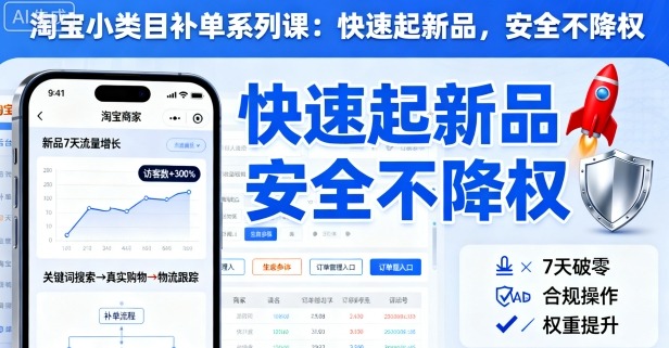 淘宝小类目补单系列课，快速起新品，安全不降权-U9联盟