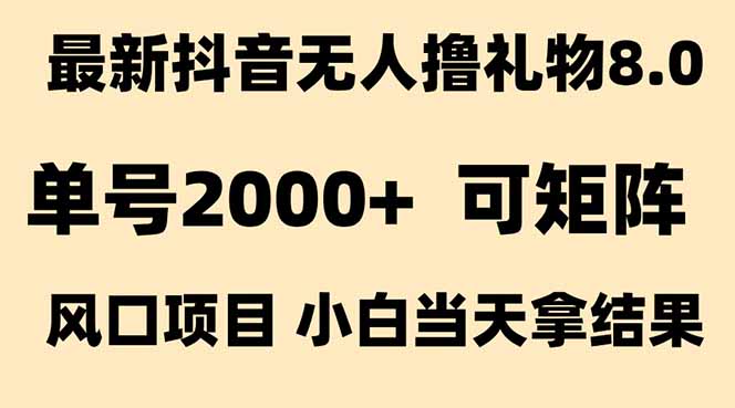 抖音无人撸礼物8.0玩法 全新风口   见效果快  全无人  单号当天产出2000+-U9联盟