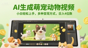 AI生成萌宠动物视频，小白轻松上手，多种变现方式，日入4位数-U9联盟