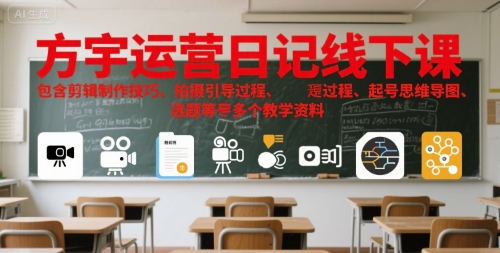 方宇运营日记线下课，包含剪辑制作技巧、拍摄引导过程、起号思维导图、选题等多个教学资料-U9联盟