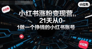 小红书涨粉变现营，21天从0-1做一个挣钱的小红书账号-U9联盟