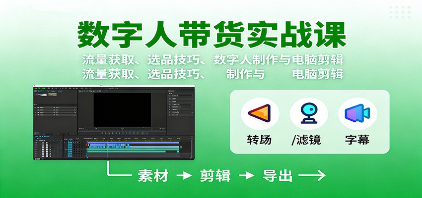 数字人变现实战课：流量获取、选品技巧、数字人制作与电脑剪辑-U9联盟