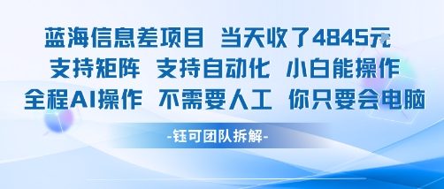蓝海信息差项目当天收米1k+ 支持矩阵支持自动化小白能操作全程AI操作不需要人工你只要会电脑-U9联盟