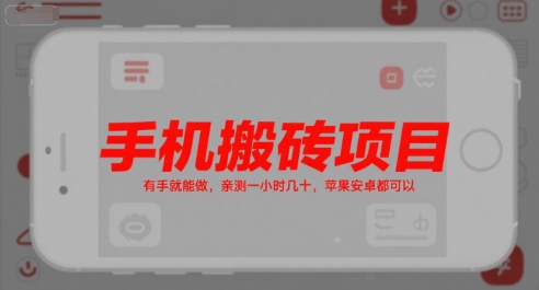 手机搬砖项目，有手就能做，亲测一小时几十，苹果安卓都可以-U9联盟