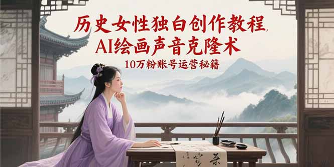 历史女性独白创作教程，AI绘画声音克隆术，10万粉账号运营秘籍-U9联盟