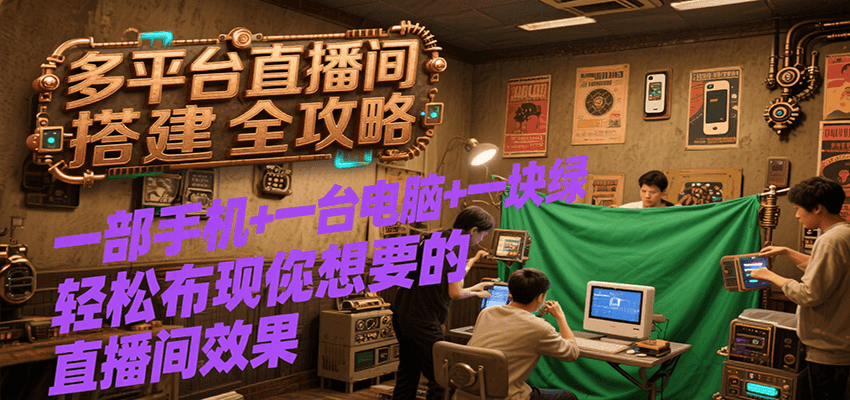 多平台直播间搭建全攻略，一部手机+一台电脑+一块绿布轻松实现你想要的直播间效果-U9联盟