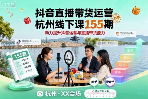 抖音直播带货运营杭州线下课155期，助力提升抖音运营与直播带货能力-U9联盟