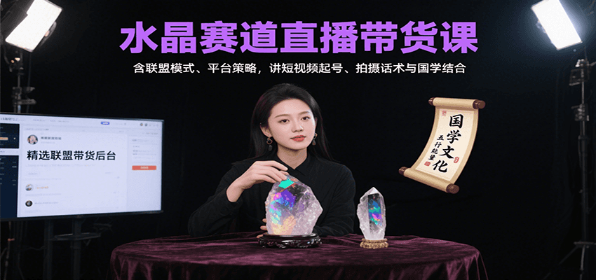 水晶赛道直播带货课：含联盟模式、平台策略，讲短视频起号、拍摄话术与国学结合-U9联盟