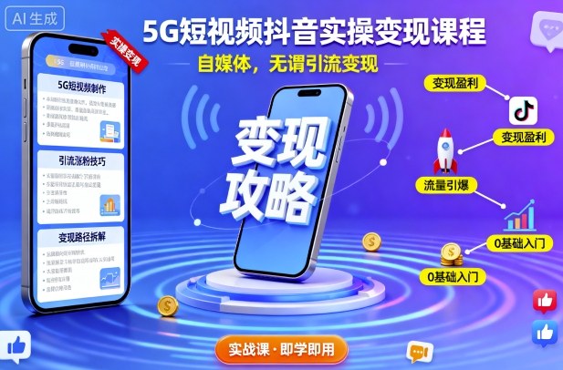 5G短视频抖音实操变现课程，自媒体，无谓引流变现-U9联盟