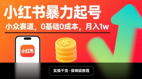 小红书暴力起号，小众赛道，0基础0成本，月入1w-U9联盟