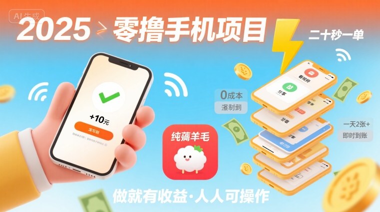 2025年零撸手机项目，二十秒一单，纯薅羊毛 一天2张+做就有-U9联盟