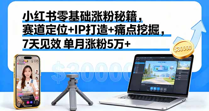 小红书零基础涨粉秘籍，赛道定位+IP打造+痛点挖掘，7天见效 单月涨粉5万+-U9联盟