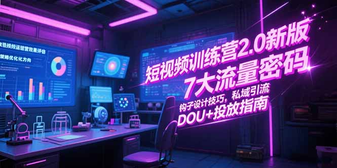 短视频训练营2.0新版，7大流量密码/钩子设计技巧/私域引流/DOU+投放指南-U9联盟