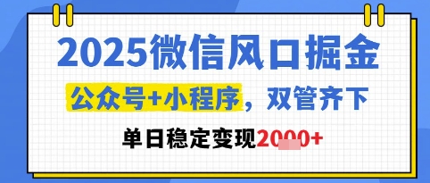 2025微信风口掘金，公众号+小程序双管齐下，单日稳定变现1k+【揭秘】-U9联盟
