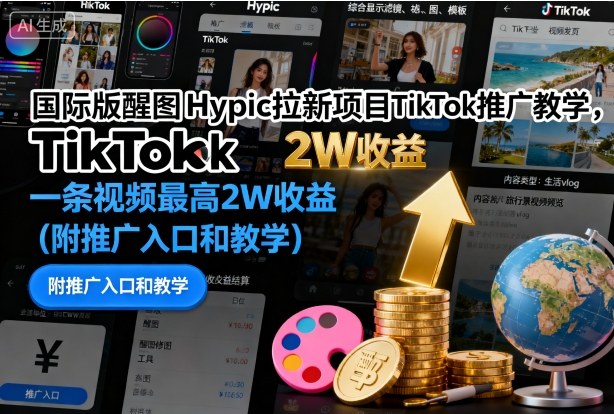 国际版醒图Hypic拉新项目TikTok推广教学，一条视频最高2W收益(附推广入口和教学)-U9联盟