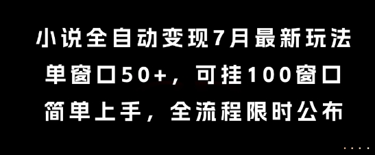小说全自动变现7月玩法，单窗口50+，可挂100窗口，简单上手，全流程限时公布【揭秘】-U9联盟