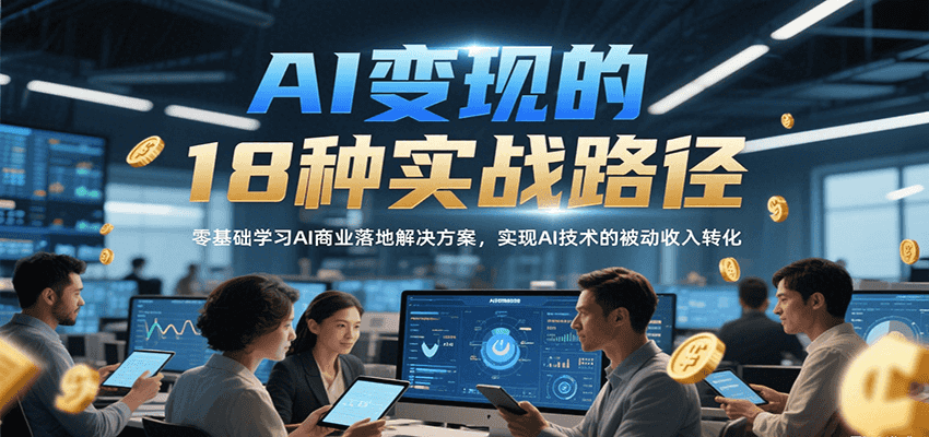 AI变现的18种实战路径，零基础学习AI商业落地解决方案，实现AI技术的被动收入转化-U9联盟