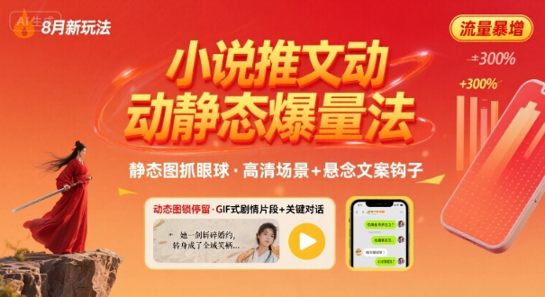 8月小说推文全新玩法，动静态图片+搭配小说文案爆量玩法-U9联盟