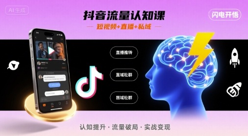 抖音流量认知课，短视频+直播+私域，认知提升，闪电开悟-U9联盟