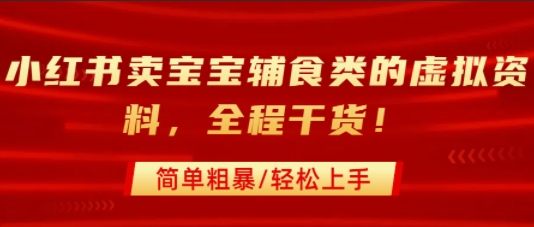 小红书卖宝宝辅食类的虚拟资料，从引流到私域变现，全程干货，简单粗暴，轻松上手-U9联盟