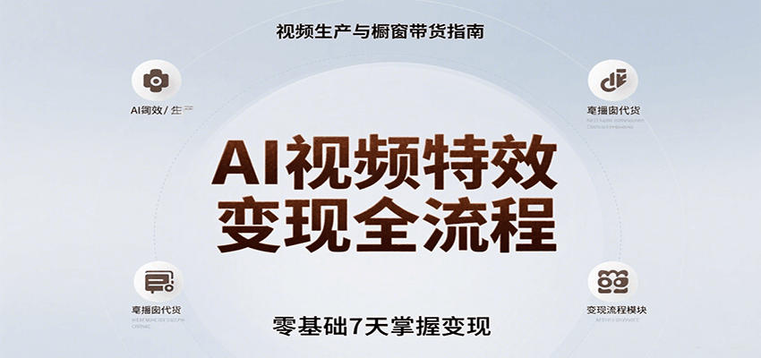 AI视频特效变现全流程，零基础7天掌握视频生产到橱窗带货变现-U9联盟