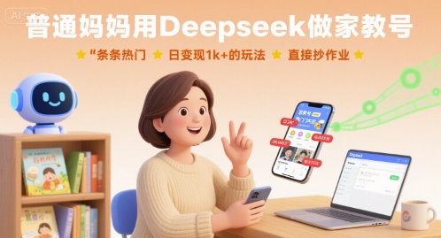 普通妈妈用Deepseek做家教号，条条热门，日变现1k+的玩法，直接抄作业-U9联盟