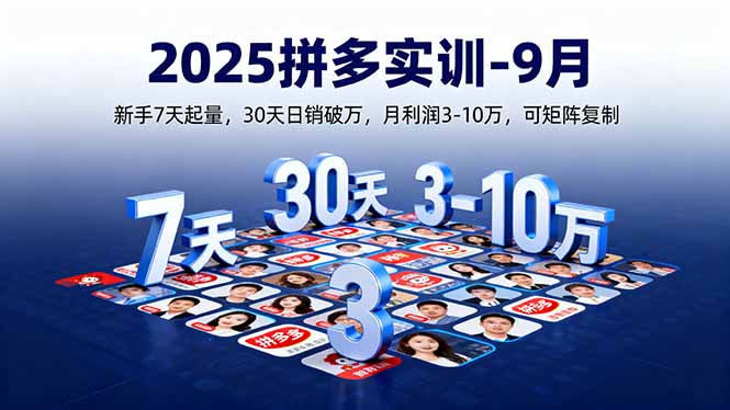2025拼多多实训-9月：新手7天起量,30天日销破万,月利润3-10万,可矩阵复制-U9联盟
