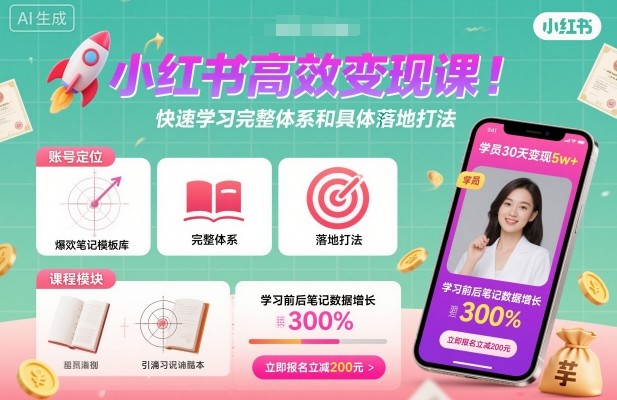 小红书高效变现课，快速学习小红书完整体系和具体落地打法-U9联盟