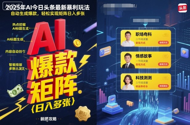 2025年AI今日头条最新暴利玩法，自动生成爆款，轻松实现矩阵日入多张-U9联盟